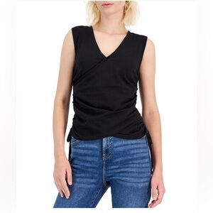 INC International Concepts Black Sleeveless Wrap Tank Top Shirred Sides Medium